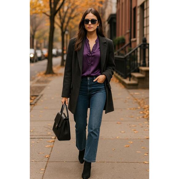 Rebecca Taylor Cassis Silk Charmeuse Top NWT  Jewel Tone Fall Dinner City Blouse - Picture 2 of 16